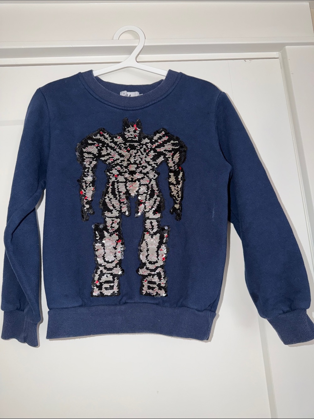 Lola + The Boys Navy Sweatshirt with Reversible Red/Silver Sequin Robot. Size 8
